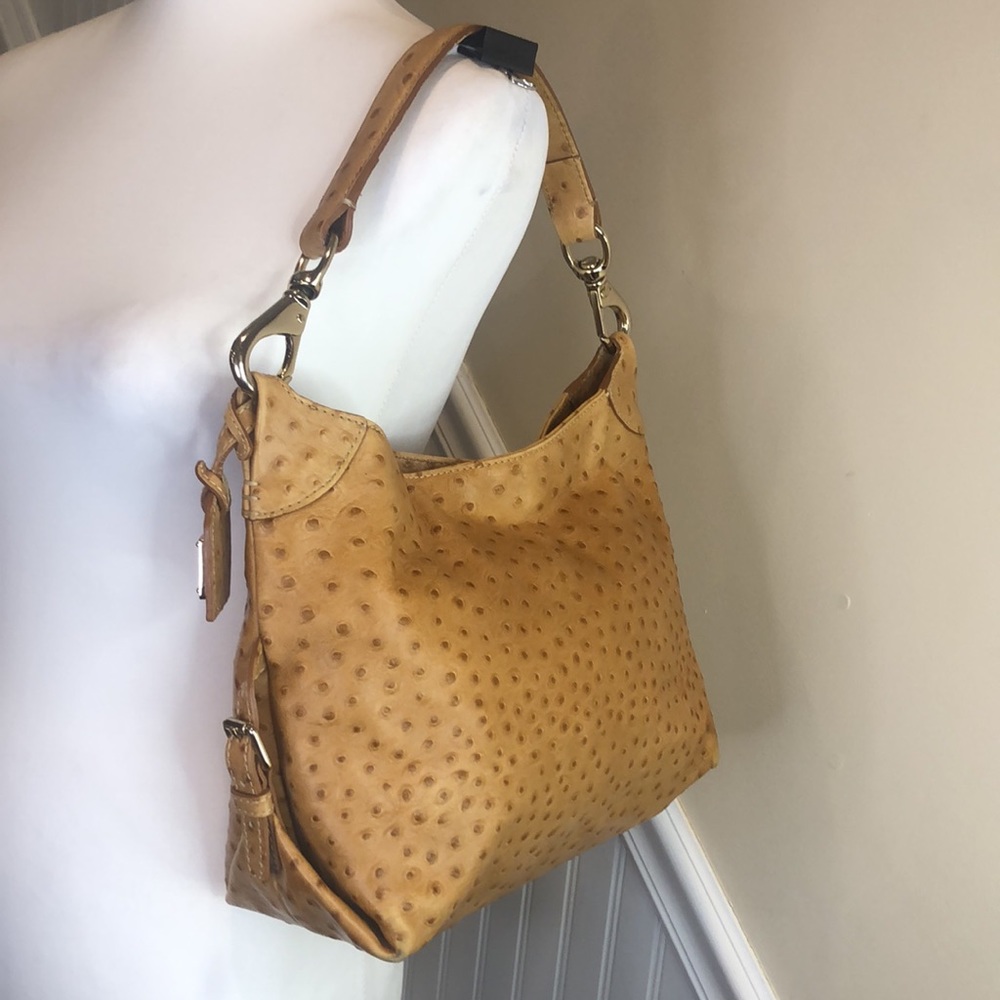 Vintage DOONEY & BOURKE Camel Ostrich Print Leather Shoulder Bag Hobo Design - Picture 7 of 14